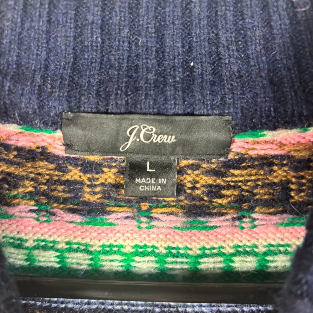 J.Crew Fair Isle Mock Neck Sweater Womens L Pink Green Wool Blend Cottage Preppy - Picture 4 of 8